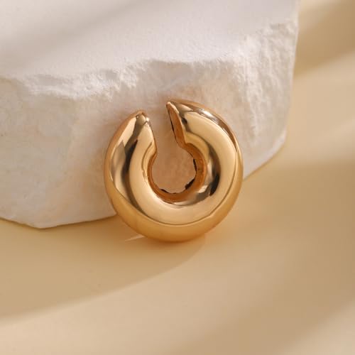 Chunky Gold Ear Cuffs Earrings for Women Non Piercing Gold Cuff Clip On Cartilage Hoop Earring Trendy Lightweight Thick Cuff Earrings for Women - color: gold5