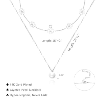 LULII Pearl Necklaces for Women 14K Gold Plated Dainty Layered Single Pearl Necklace Simple Daisy Pearls Choker Cute Gold Necklace Stack Jewelry Sets for Women Trendy Gifts - color: Silver-Layered Daisy Pearl