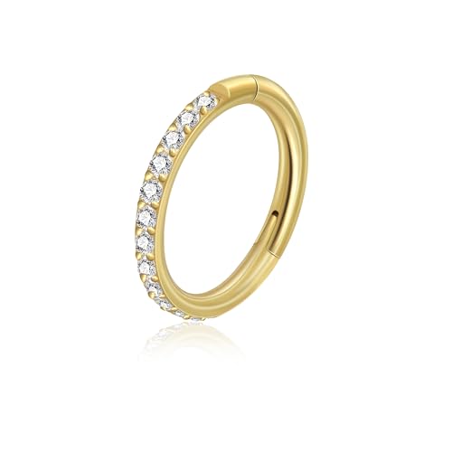 Lantine G23 Titanium Nose Rings Hoops Seamless Clicker Cz Nose Septum Piercings Rings Cute Diamond Hinged 16g 20g Cartilage Conch Daith Helix Tragus Piercing Jewelry - color: Gold, size: 16g 6mm