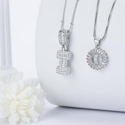 14K Gold Plated Alphabet Necklace Cubic Zirconia Letter Pendant, Personalized Name Jewelry Gift for Women, Customizable A-Z, Birthday/Mothers Day Gifts for Womens - color: White Gold, style: Style-I