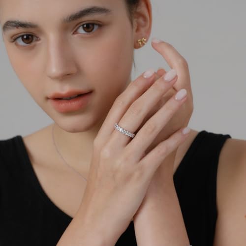 MINDDHA 14K Gold Plated Rings- Oval Cubic Zirconia Love Ring Simulated Diamond Stackable Rings Eternity Bands/Silver Rings, Gold Rings for Women- 4mm Band Size 4-12 - color: White Gold