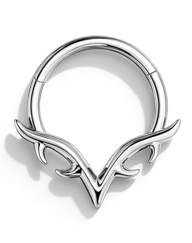 OUFER 16g Septum Rings, Blade Wings Septum Jewelry, V Shape Hinged Segment Clicker, Hypoallergenic Surgical Steel Nose Rings Hoops, Helix Daith Tragus Conch Piercing Jewelry for Women Men Silver/Gold - color: Silver