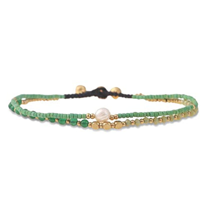 Made by Nami Boho Surfer Anklet Waterproof & Adjustable Beaded Anklets for Women Beachy Ankle Bracelet Made from Waxed Cotton Rope and Beads for Summer and Hippie Style - color: Green Pearl