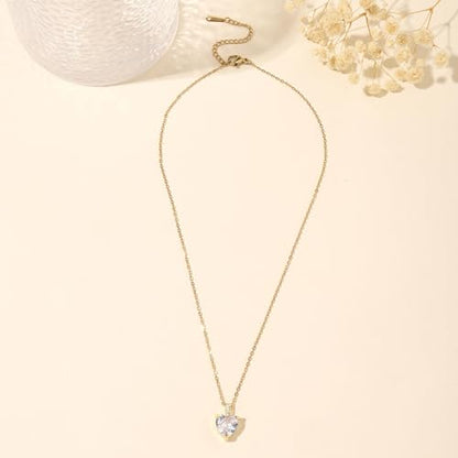 Heart Birthstone Necklace for Women, 14K Gold Plated Birthstone Pendant Necklace Cubic Zirconia Diamond Necklace Dainty Gold Necklace Birthday Gifts for Women Girls - color: 04. April(Diamond)
