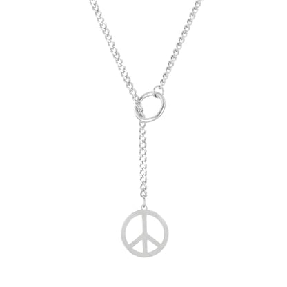 Slip Chain Choker for Women Handmade Black Stainless Steel Cuban Chain Chunky Moon Bat Raven Skull Pendant Gothic Punk Rock Collar Adjustable Lariat Y Necklace for Men - style: peace sign hippie