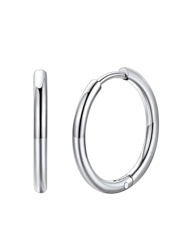FaithHeart Stainless Steel Black/Silver/Gold Huggie Hoop Earrings for Men | Hypoallergenic Small Hoop Earrings Lightweight Sleeper Earrings Waterproof Cartilage Piercing Jewelry Gift 8-16mm - color: Silver-Round, size: Diameter 16mm