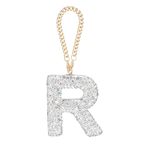 MECCANIXITY Bling Car Letter Charm, Initial R Letter Interior Car Rear View Mirror Decoration Hanging Crystal Ornaments for Women Bags Water Cup DIY Craft, White - style: Letter R