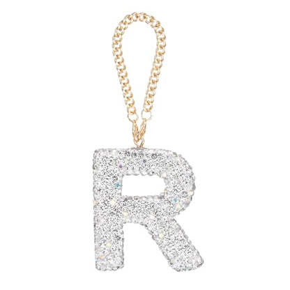 MECCANIXITY Bling Car Letter Charm, Initial R Letter Interior Car Rear View Mirror Decoration Hanging Crystal Ornaments for Women Bags Water Cup DIY Craft, White - style: Letter R