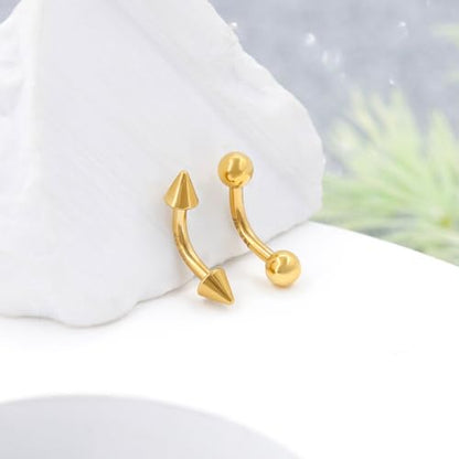 2 Pcs 14k Gold Filled Eyebrow Rings, 16G Threaded Rook Piercing Jewelry, Surgical Steel Vertical Lip Labret Belly Tongue Ring Daith Earring Curved Barbells - color: 6mm-2pcs Cone Top