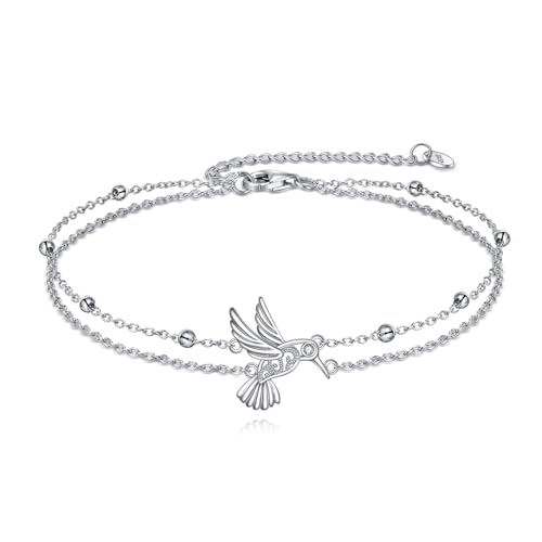 POPLYKE Bracelet for Women 925 Sterling Silver Dove/Hummingbird/Cat Animal Bracelet Jewelry Gifts for Mother Daughter Sister Grandma - style: Hummingbird Anklet