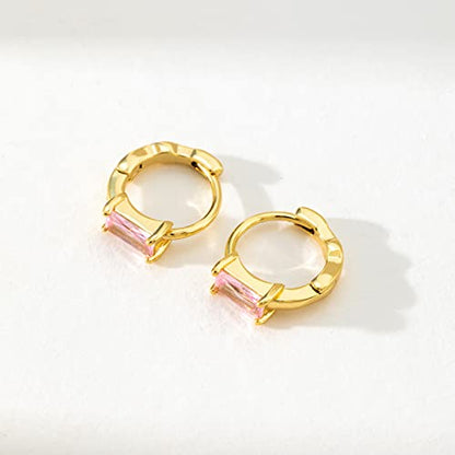 DAILY VIBES Dainty Butterfly Cross CZ Small Huggie Hoop Earrings for Women | Hypoallergenic, 14K Gold Plated Hoops, Tiny Cubic Zirconia, Cartilage Hoop Earrings for Women Trendy - color: Light Pink