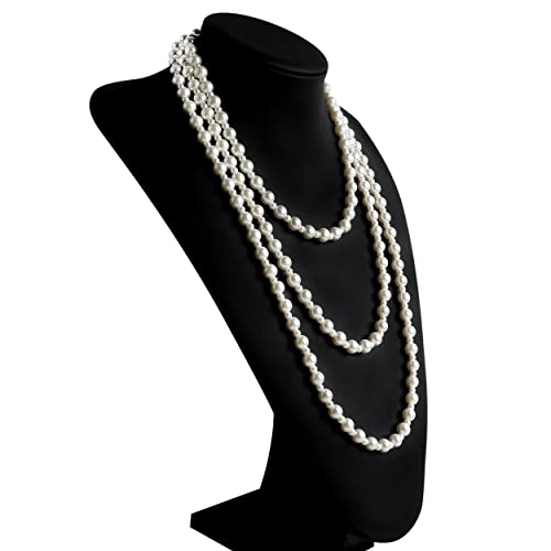 Long Pearl Necklaces for Women Cream White Faux Pearl Strand Layered Necklace Costume Jewelry - color: Cream White-1