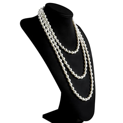 Long Pearl Necklaces for Women Cream White Faux Pearl Strand Layered Necklace Costume Jewelry - color: Cream White-1