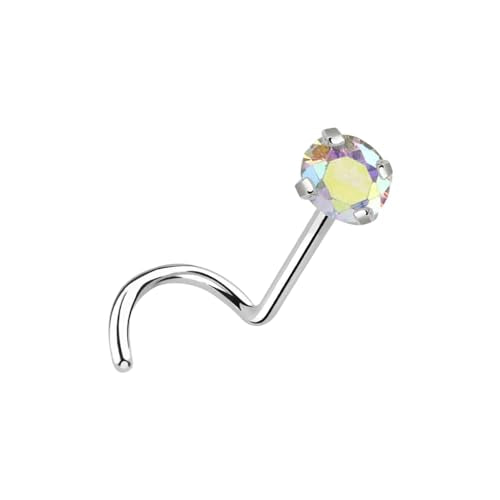 Satix IMPLANT GRADE G23 Titanium Nose Rings Studs 18G 20G Nose Screw Stud 1/4" Nose Studs Ring 1.5mm 2mm 2.5mm 3mm CZ Press Fit Corkscrew Nostril Piercing Jewerly - color: AB CZ Jewel, size: 20 Gauge (0.8mm) - 1.5mm CZ Gem