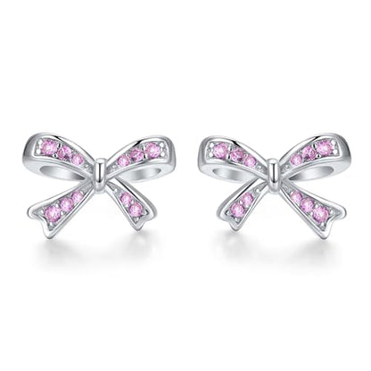 925 Sterling Silver Birthstone Bow Stud Earrings for Girls Women Bow Jewelry Birthday Gifts for Teens Kids Girls Bowknot Stud Earrings - color: 10.October Pink