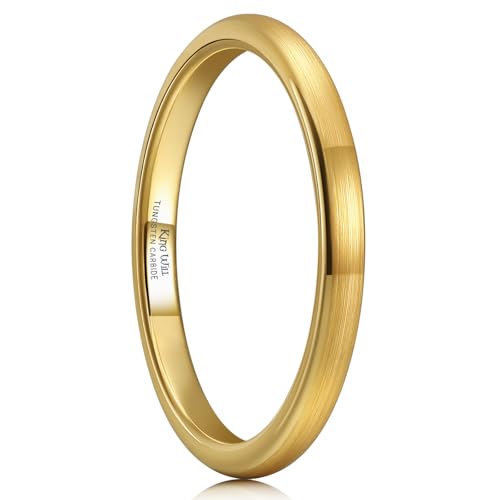 King Will Wedding Band for Men Women, 2/4/6/7/8mm Domed Matte Brushed Tungsten Carbide Rings, Solid/Dual Color Engagement Rings, Comfort Fit - color: Gold-2mm