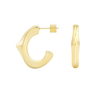 RENAIZ Bold Statement Hoop & Stud Earrings for Women – 14K Gold & Rhodium Plated Maximalist Jewelry, Chunky Geometric Boho Earrings, Hypoallergenic Non-Tarnish Trendy Gift - color: Yellow Gold, style: Abstract