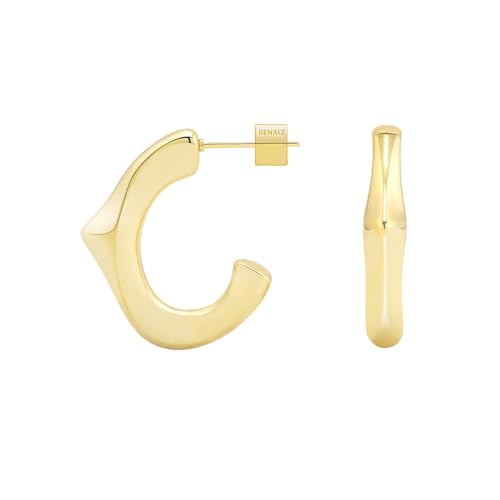 RENAIZ Bold Statement Hoop & Stud Earrings for Women – 14K Gold & Rhodium Plated Maximalist Jewelry, Chunky Geometric Boho Earrings, Hypoallergenic Non-Tarnish Trendy Gift - color: Yellow Gold, style: Abstract