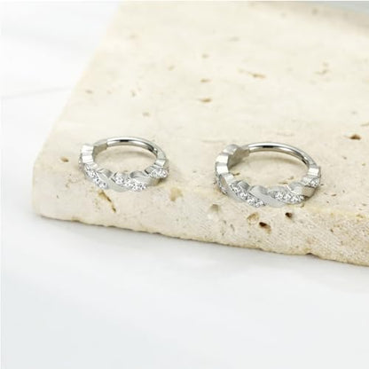 FUNLMO 316L Surgical Steel Nose Ring Septum Ring Cube Zircon Cartilage Earring Conch Tragus Helix Rook Daith Piercing Jewelry - style: 16G 10mm, Silver,crossover CZ