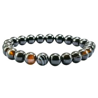 Amazing Gemstone Black Sulemani Hakik Crystal Bracelet for Women Men's Gifts - Protection Healing Crystal Bracelet - 8mm Gemstone Beaded Stretchable Bracelet Pulseras Para Hombres Mujer Stocking Stuffers Mothers Day Gift - color: Black Sulemani Hakik
