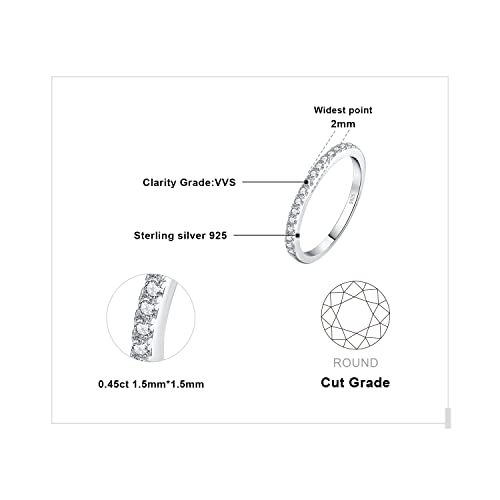 JewelryPalace 6 Stone Cubic Zirconia Half Eternity Stackable Wedding Rings for Women, 14K White Yellow Rose Gold Plated 925 Sterling Silver Promise Rings for Her, Simulated Diamond Wedding Band Ring - color: A-half eternity-sterling silver