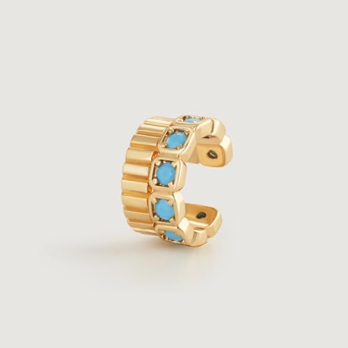 Ear Cuff Earrings for Women 14K Gold Plated Created Turquoise Cubic Zirconia Sparkling Boho Hollow Huggie Ear Cuffs Non Piercing | Clip On Cartilage | Single - color: Turquoise Block