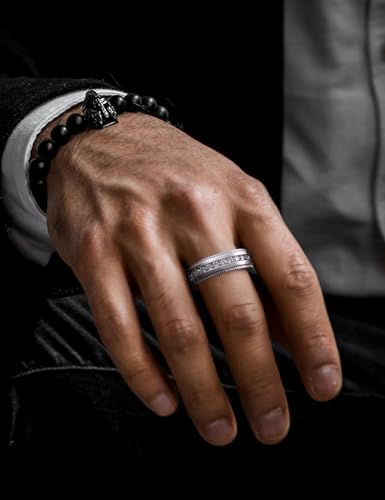 King Will 316L Stainless Steel Wedding Band for Men Cubic Zirconia Inlay | Silver-Tone, 6/7/8mm, Comfort Fit, Durable, Zirconia inlay, Promise Gift - color: Steel-White-7mm