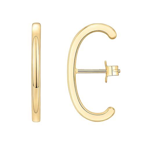 KELMALL 14K Gold Plated CZ Ear Climber Earrings for Women – Curved Bar Cuff Stud Earrings, Sparkly Cubic Zirconia Arc Climber, Minimalist Statement Jewelry - color: Plain - Gold