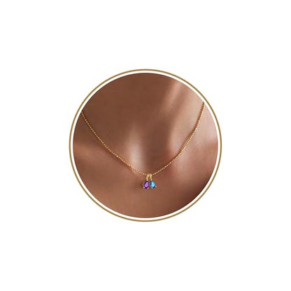 2026 Graduation Gifts Birthstone Necklace for Women Dainty Gold Necklace with 2 Birthstone Birthday Gift for Her Teen Girl Gift Trendy Stuff for Her Mom Daughter Girlfriend Friend Christmas Stocking Stuffers - color: 02-12 Feb & Dec, style: Water drop