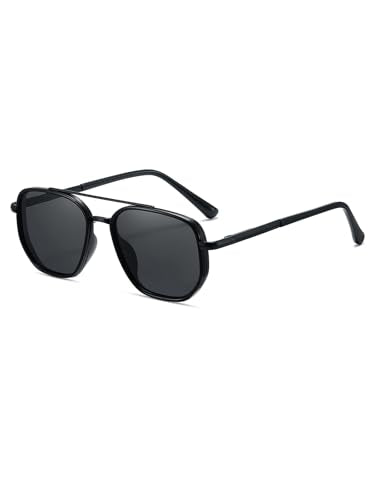 kimorn Women's Square Aviator Sunglasses, Polarized UV400 Pretecion | Retro Frame Shades, Small-Medium Fit, Driving, Beach, Daily Wear - color: Black