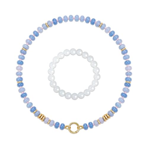 Beaded Necklaces for Women Boho Colorful Bead Choker Necklace Natural Gemstone Handmade Summer Beach Layering Necklace Jewelry Gift for Women - color: Aqua Blue