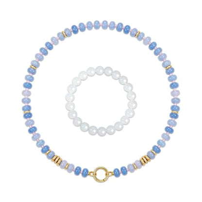 Beaded Necklaces for Women Boho Colorful Bead Choker Necklace Natural Gemstone Handmade Summer Beach Layering Necklace Jewelry Gift for Women - color: Aqua Blue