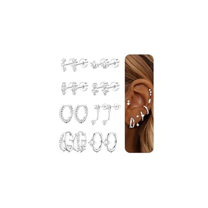 Gold Earrings for Women Flat Back Earrings Hypoallergenic Earring Stacks | 14K Gold Plated Surgical Stainless Steel Earring Set Chain Cartilage Earrings - Helix Piercing Jewelry for Women Trendy Gold - color: Silver 1