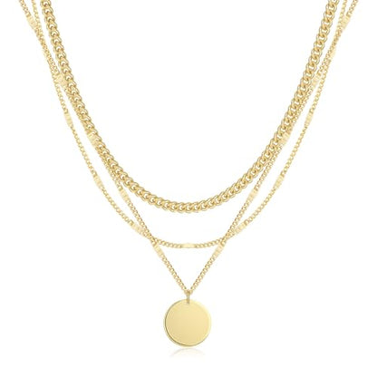 Gold Necklace for Women 14K Gold Plated Layered Necklaces Dainty Pendant Necklace Cute Stack Necklaces Set Fashion Jewelry Gift for Her - style: circle2-gd