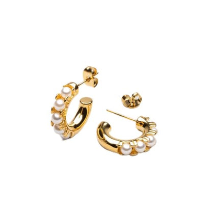 Necocy Chunky Gold Hoop Earrings for Women Non Tarnish, 14k Gold Plated Thick Triple Hoop Earrings Hypoallergenic Trendy Hoops Dainty Jewelry Gifts for Women - style: Simple Pearl C Hoop