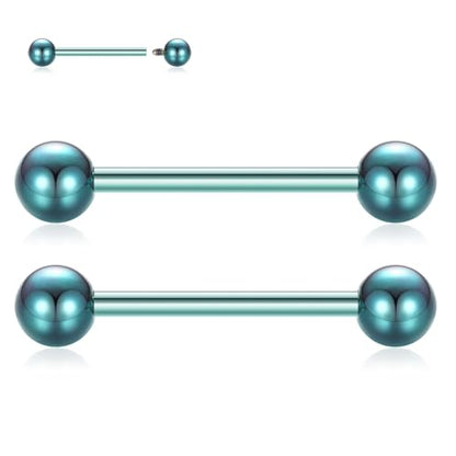 PEAKLINK Internally Threaded Nipple Rings Titanium Nipple Bars Piercing Jewelry 1 Pair Tongue Rings Eyebrow Jewelry Bridge Piercings - color: Green Nipple Straight Barbell