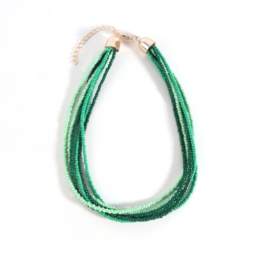 Colorful Multi-layered Seed Beaded Necklace Choker For Women Bohemian Handmade Crystal Stone Gemstone Hawaiian Necklace Holiday Birthday Summer Beach Jewelry Gift - color: Green