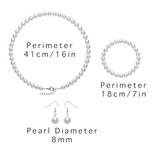 3PCS Pearl Jewelry Set for Women, Faux Pearl Necklace Bracelet Earrings Set, Round Pearl Costume Accessories for Brides Wedding Gift - style: Classic1