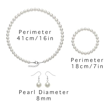 3PCS Pearl Jewelry Set for Women, Faux Pearl Necklace Bracelet Earrings Set, Round Pearl Costume Accessories for Brides Wedding Gift - style: Classic1