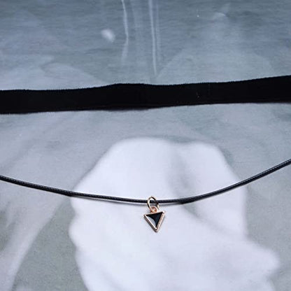Fesciory Black Necklaces for Women, Adjustable Layered Velvet Leather Lace Collar Necklace, Goth Jewelry Gifts. - color: Double Layer Triangle1