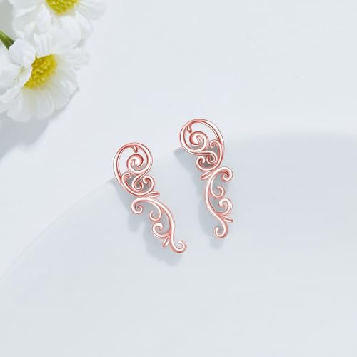 Ear Climbers Earrings for Women Sterling Silver Vintage Ear Crawler Earrings Jewelry Gifts for Women - style: Filigree-rose gold
