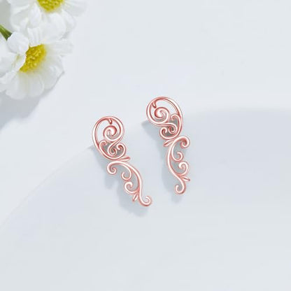 Ear Climbers Earrings for Women Sterling Silver Vintage Ear Crawler Earrings Jewelry Gifts for Women - style: Filigree-rose gold
