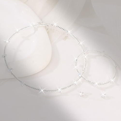 CAVETEE Jewelry Set - Prom Jewelry Crystal Bridal Necklace, Bracelet & Pendant Earring Jewelry Set for Women - style: Marquise-cut rhinestone
