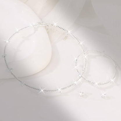 CAVETEE Jewelry Set - Prom Jewelry Crystal Bridal Necklace, Bracelet & Pendant Earring Jewelry Set for Women - style: Marquise-cut rhinestone