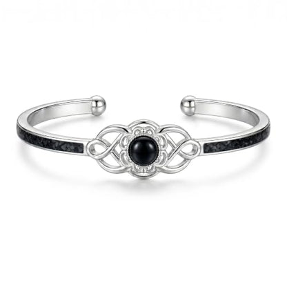 Cuff Bracelet for Women Infinity Open Bangle Adjustable Bracelet Jewelry for Her - color: Black Onyx