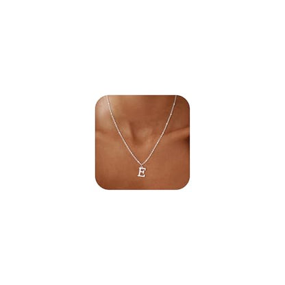 Initial Necklaces for Women - 14K Gold Silver Plated Letter Necklace Name Personalized Dainty Fashion Chain Non Tarnish Single Cute Pendant Necklace Charm Jewelry Gift for Women Her - color: Silver, style: E
