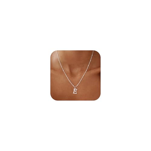 Initial Necklaces for Women - 14K Gold Silver Plated Letter Necklace Name Personalized Dainty Fashion Chain Non Tarnish Single Cute Pendant Necklace Charm Jewelry Gift for Women Her - color: Silver, style: E