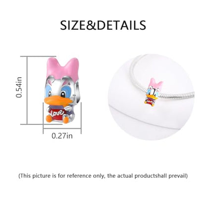 Charm for Bracelets and Necklaces Heart Cat Flower Boy 925 Sterling Silver Bead Birthday Jewelry Gift for Women - color: Pink Duck Charm