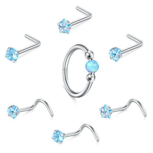 Briana Williams 18G 20G Nose Rings for Women Nose Piercings Nose Rings Hoops Nose Studs Surgical Steel Nose Ring Silver Gold Nose Piercing Jewelry - color: D5 -18g, silver