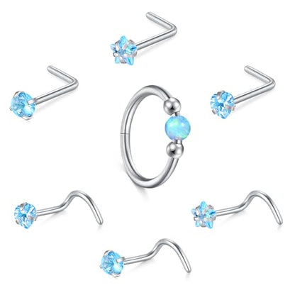 Briana Williams 18G 20G Nose Rings for Women Nose Piercings Nose Rings Hoops Nose Studs Surgical Steel Nose Ring Silver Gold Nose Piercing Jewelry - color: D5 -18g, silver